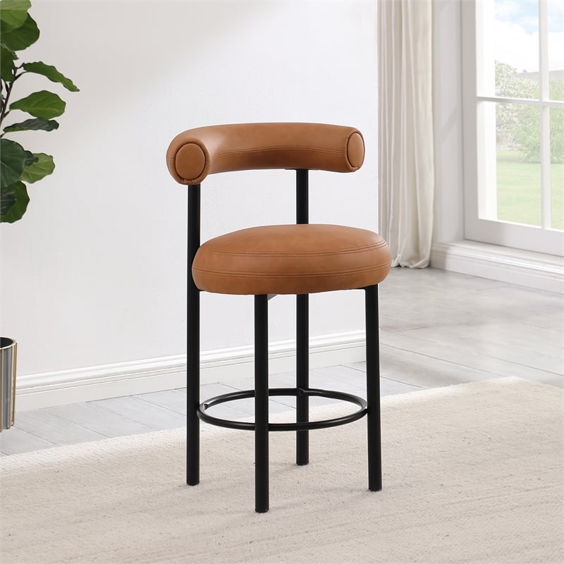 Meridian Furniture Bordeaux Cognac Vegan Leather Counter Stool (Set of 2)