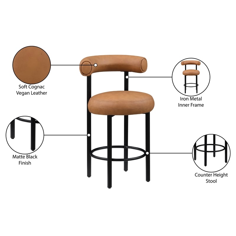 Meridian Furniture Bordeaux Cognac Vegan Leather Counter Stool (Set of 2)