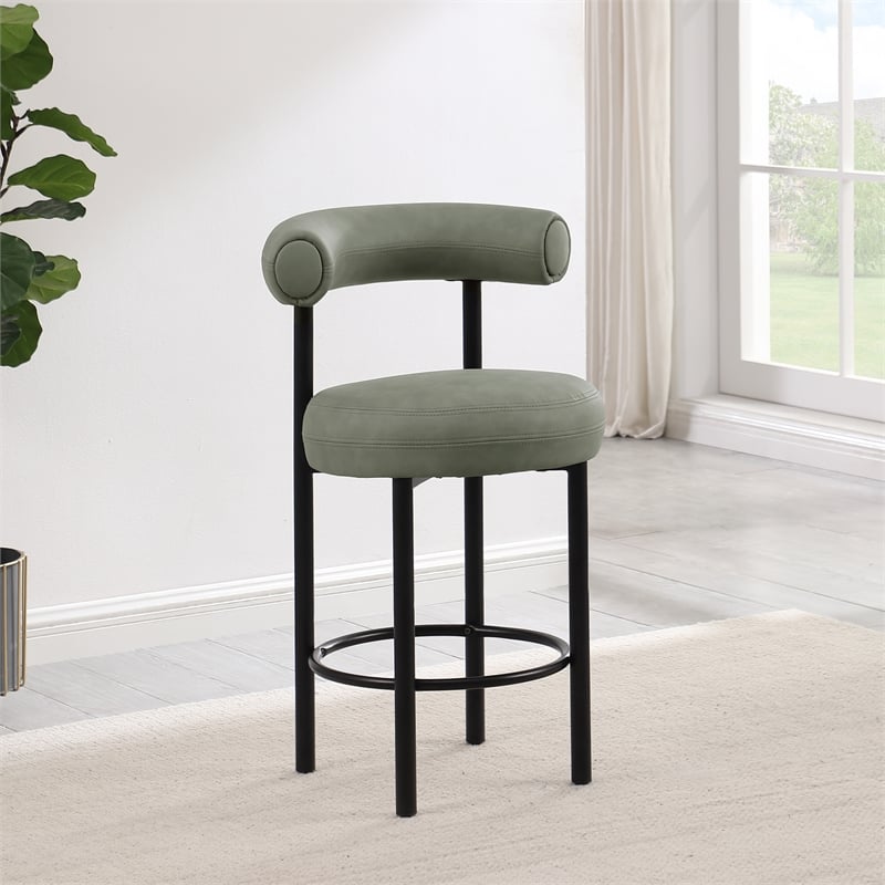 Meridian Furniture Bordeaux Green Vegan Leather Counter Stool (Set of 2)