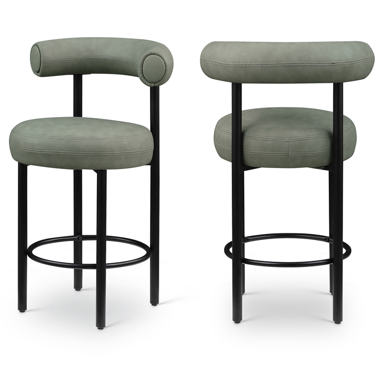 Meridian Furniture Bordeaux Green Vegan Leather Counter Stool (Set of 2)