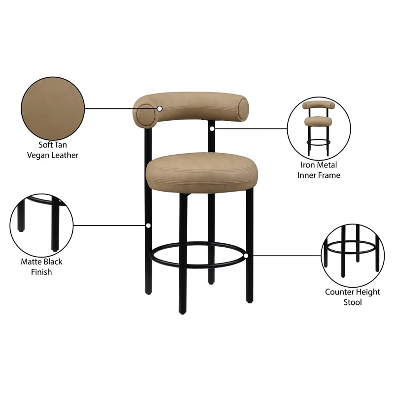Meridian Furniture Bordeaux Tan Vegan Leather Counter Stool (Set of 2)