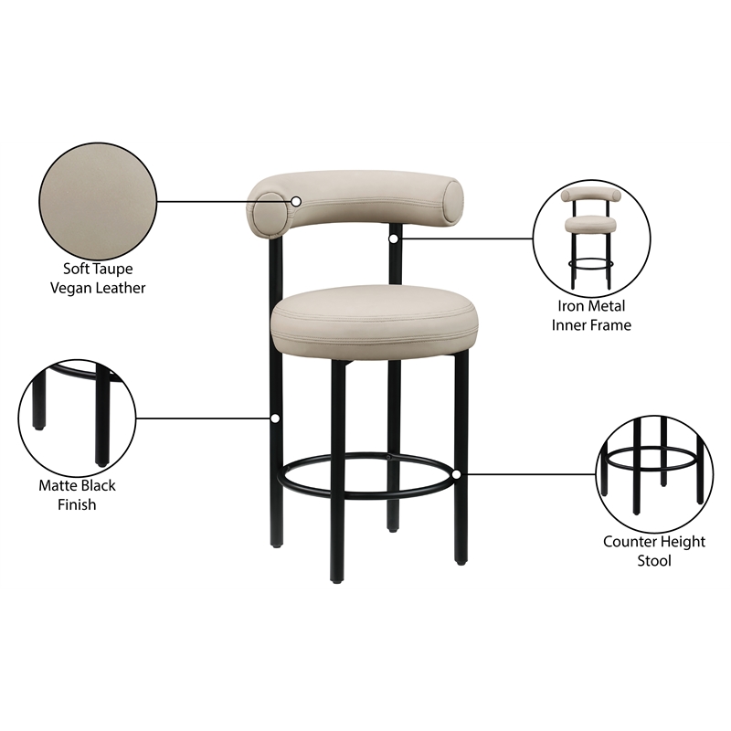 Meridian Furniture Bordeaux Taupe Vegan Leather Counter Stool (Set of 2)