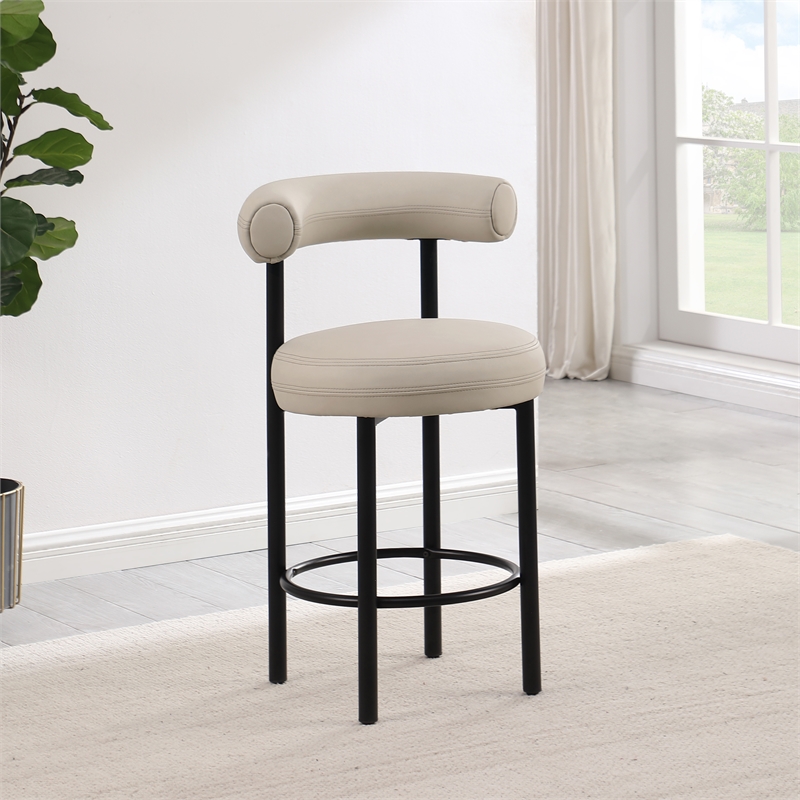 Meridian Furniture Bordeaux Taupe Vegan Leather Counter Stool (Set of 2)