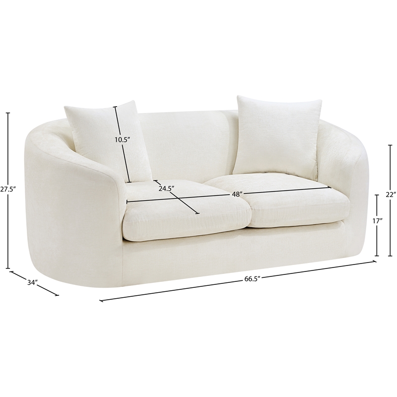 Meridian Furniture Penelope Cream Chenille Fabric Loveseat