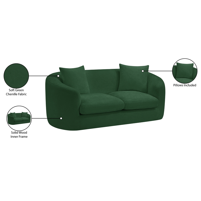 Meridian Furniture Penelope Green Chenille Fabric Loveseat