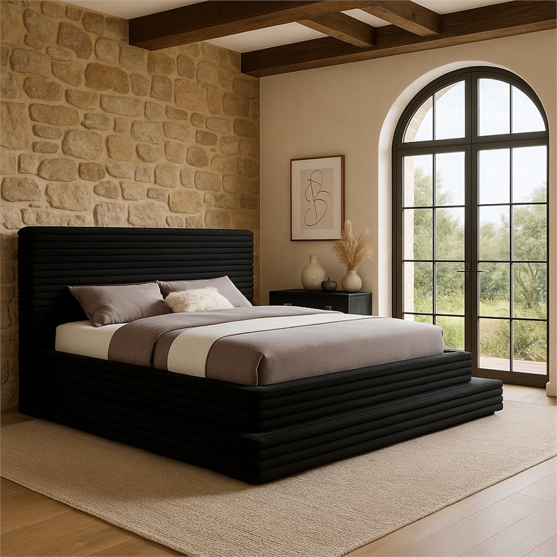 Meridian Furniture Drew Black Corduroy King Bed