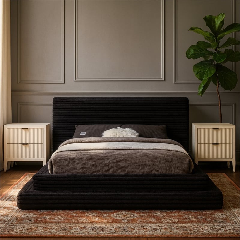 Meridian Furniture Drew Black Corduroy Queen Bed