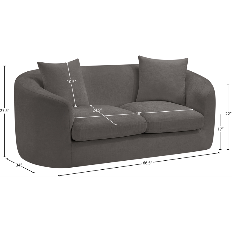 Meridian Furniture Penelope Grey Chenille Fabric Loveseat
