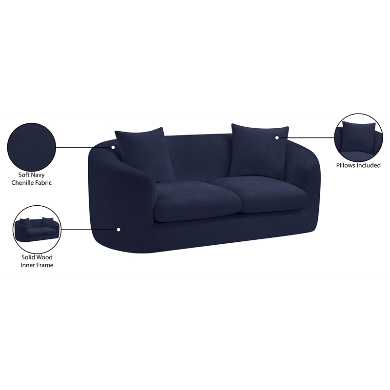Meridian Furniture Penelope Navy Chenille Fabric Loveseat