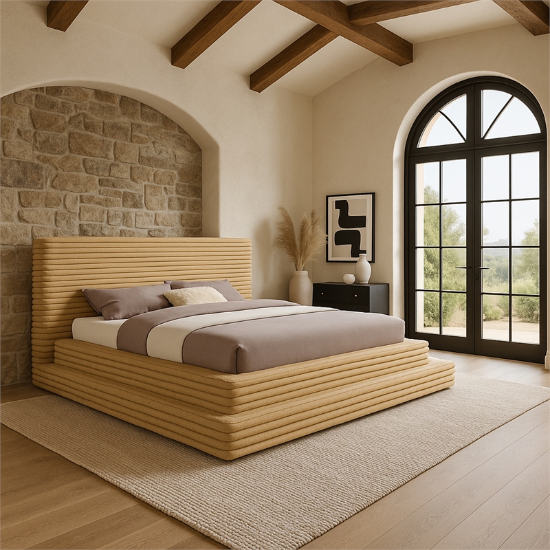 Meridian Furniture Drew Camel Corduroy King Bed