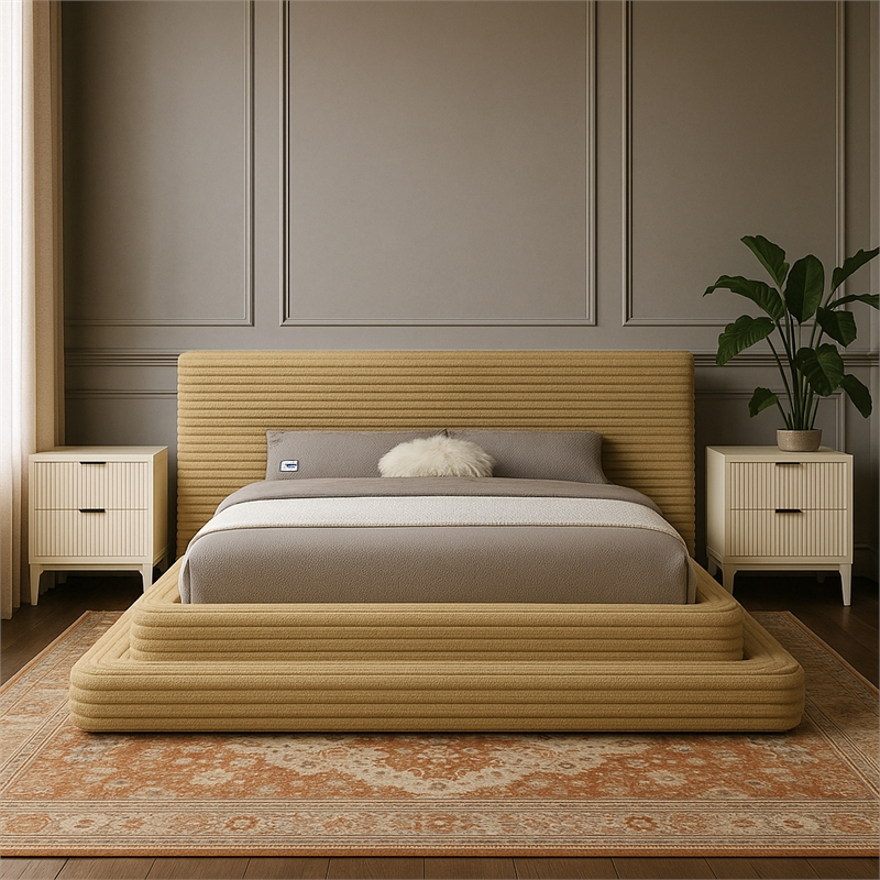 Meridian Furniture Drew Camel Corduroy Queen Bed