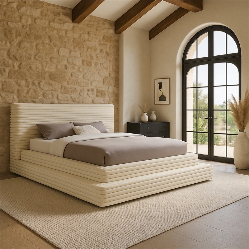 Meridian Furniture Drew Cream Corduroy King Bed