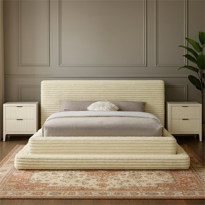 Meridian Furniture Drew Cream Corduroy Queen Bed