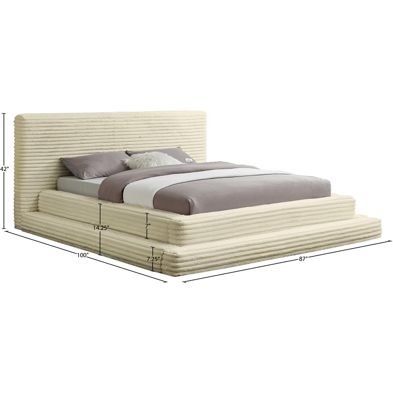 Meridian Furniture Drew Cream Corduroy Queen Bed
