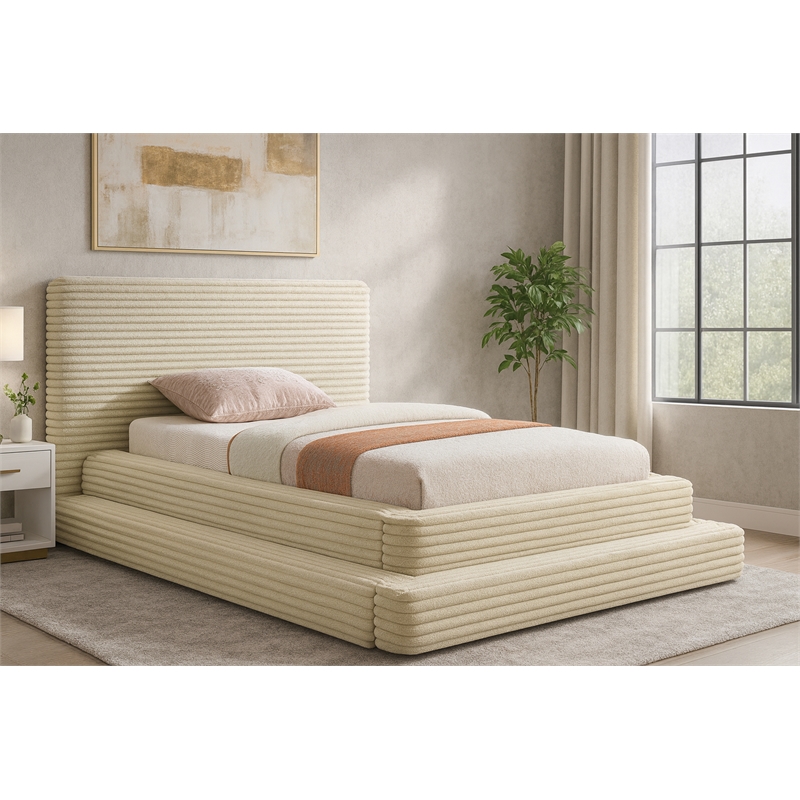 Meridian Furniture Drew Cream Corduroy Twin Bed