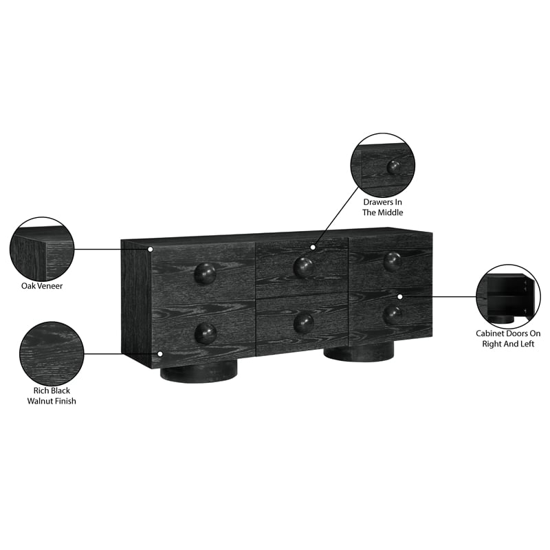 Meridian Furniture Bubble Black Wood And Oak Veneer Sideboard/Buffet