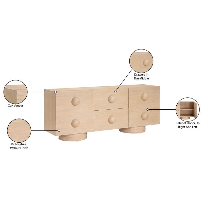 Meridian Furniture Bubble Natural Wood And Oak Veneer Sideboard/Buffet