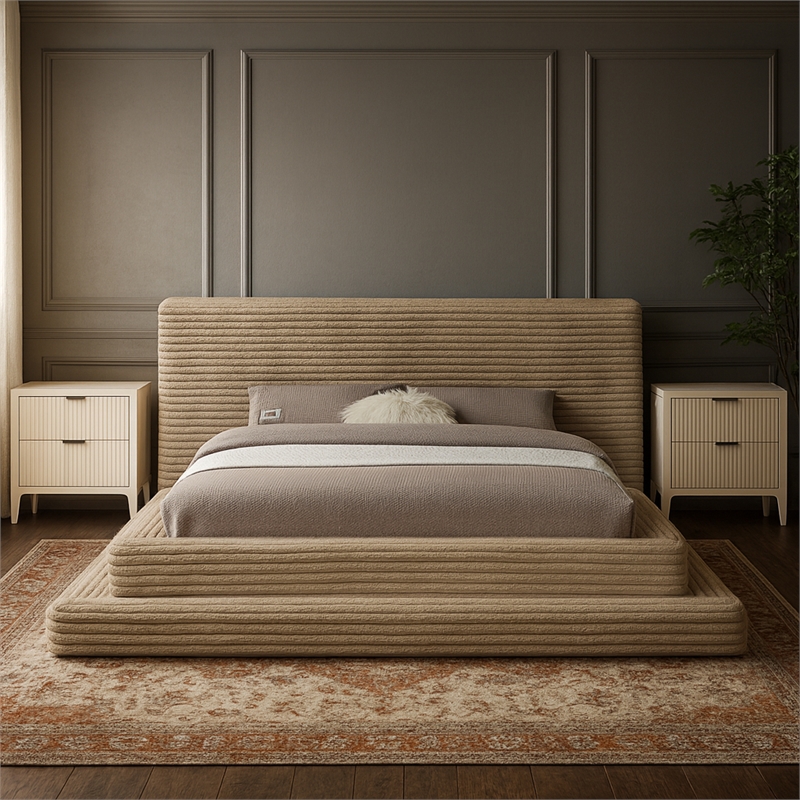 Meridian Furniture Drew Taupe Corduroy Queen Bed