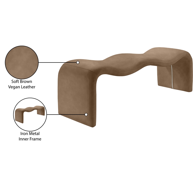 Meridian Furniture Willow Brown Vegan Leather Bench