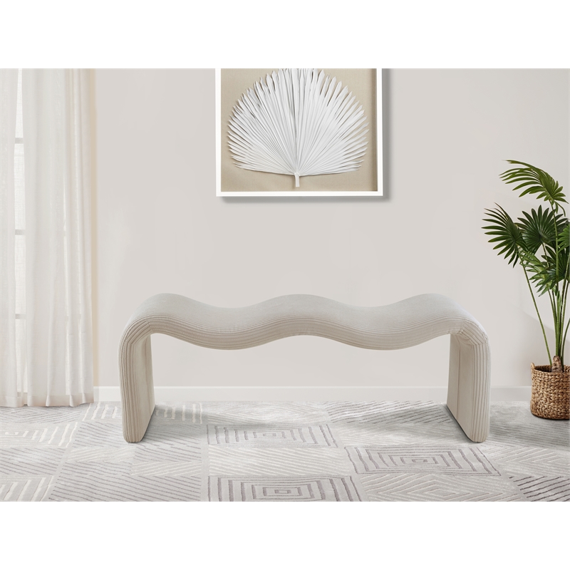 Meridian Furniture Willow Beige Microsuede Corduroy Bench