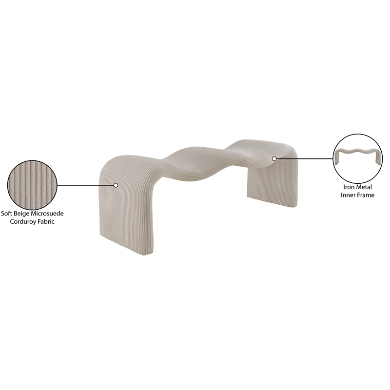 Meridian Furniture Willow Beige Microsuede Corduroy Bench