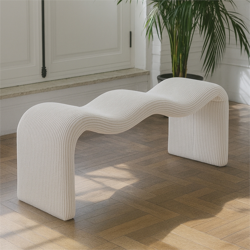 Meridian Furniture Willow Beige Microsuede Corduroy Bench