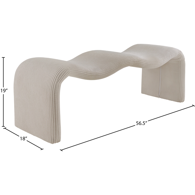 Meridian Furniture Willow Beige Microsuede Corduroy Bench