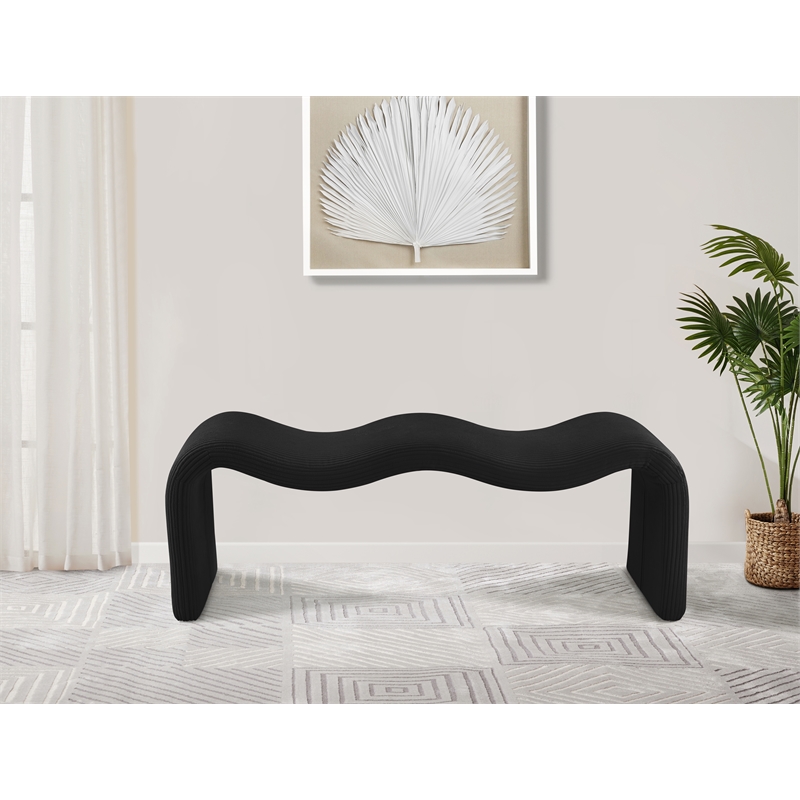 Meridian Furniture Willow Black Microsuede Corduroy Bench