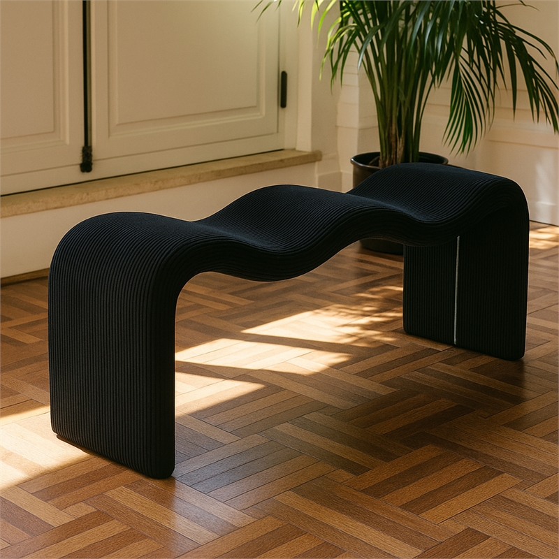 Meridian Furniture Willow Black Microsuede Corduroy Bench