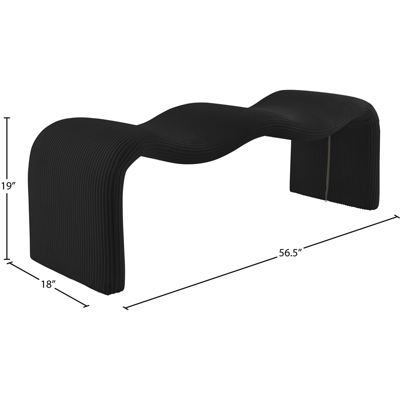 Meridian Furniture Willow Black Microsuede Corduroy Bench