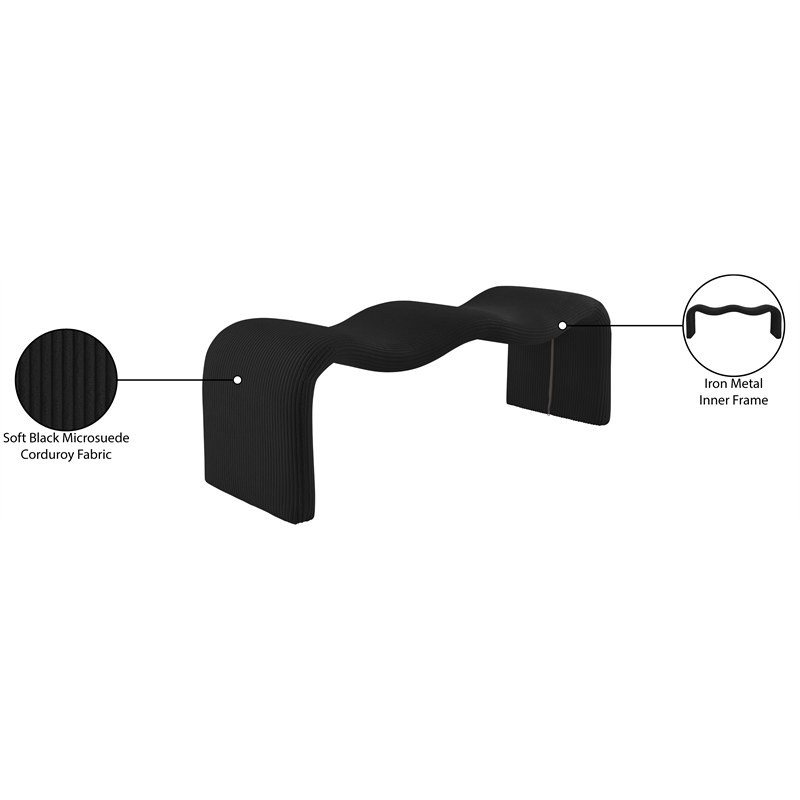 Meridian Furniture Willow Black Microsuede Corduroy Bench