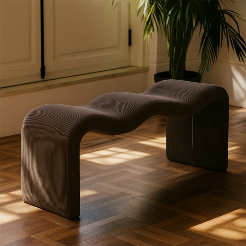 Meridian Furniture Willow Brown Microsuede Corduroy Bench
