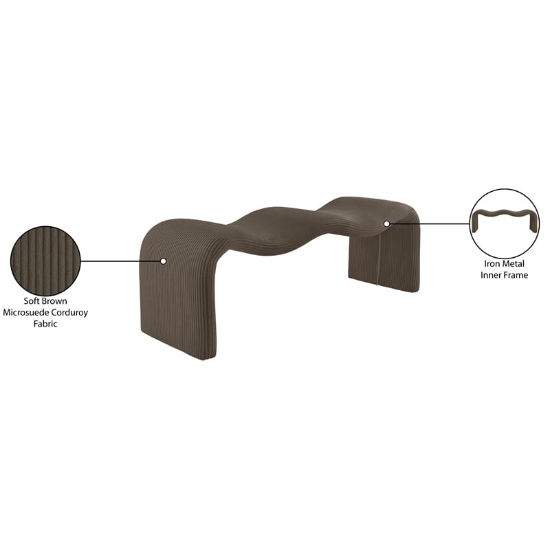 Meridian Furniture Willow Brown Microsuede Corduroy Bench