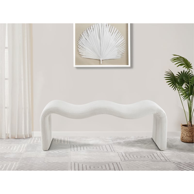 Meridian Furniture Willow Cream Microsuede Corduroy Bench