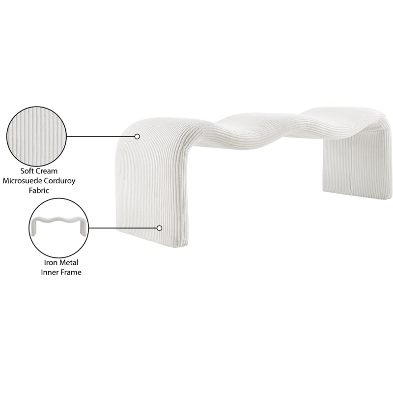 Meridian Furniture Willow Cream Microsuede Corduroy Bench