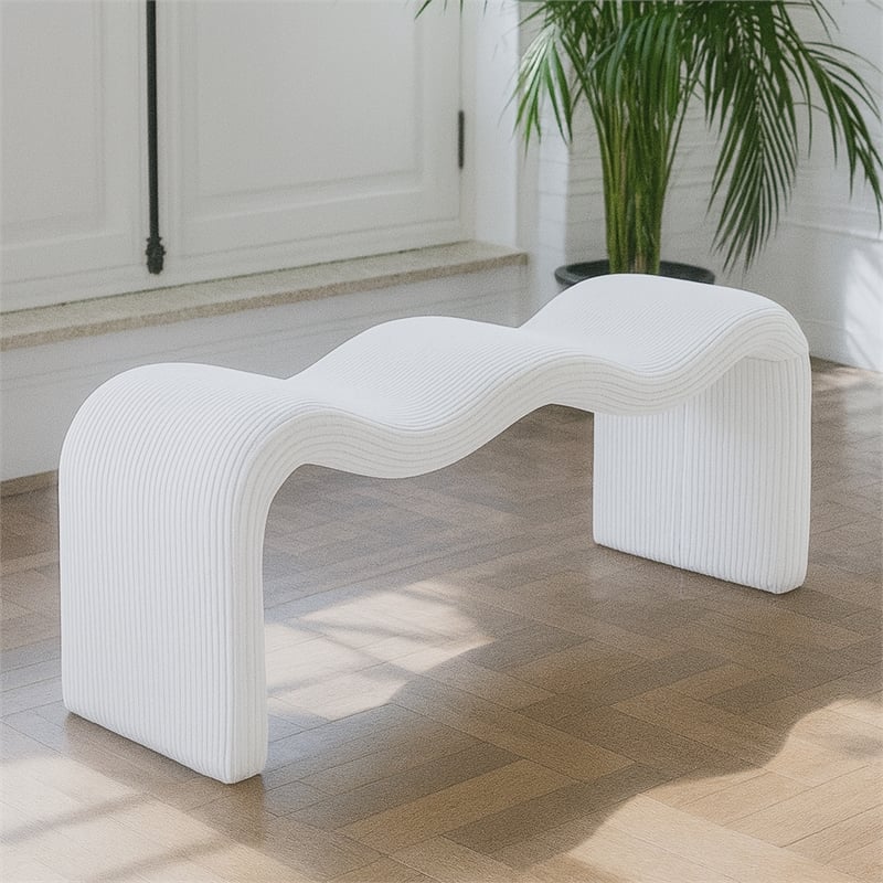 Meridian Furniture Willow Cream Microsuede Corduroy Bench