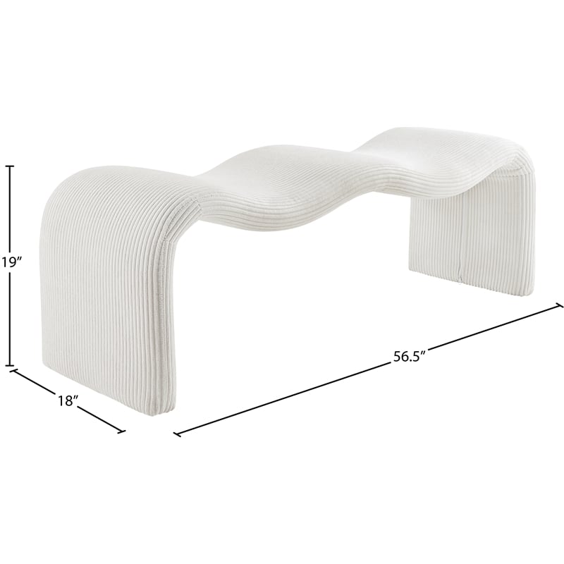 Meridian Furniture Willow Cream Microsuede Corduroy Bench