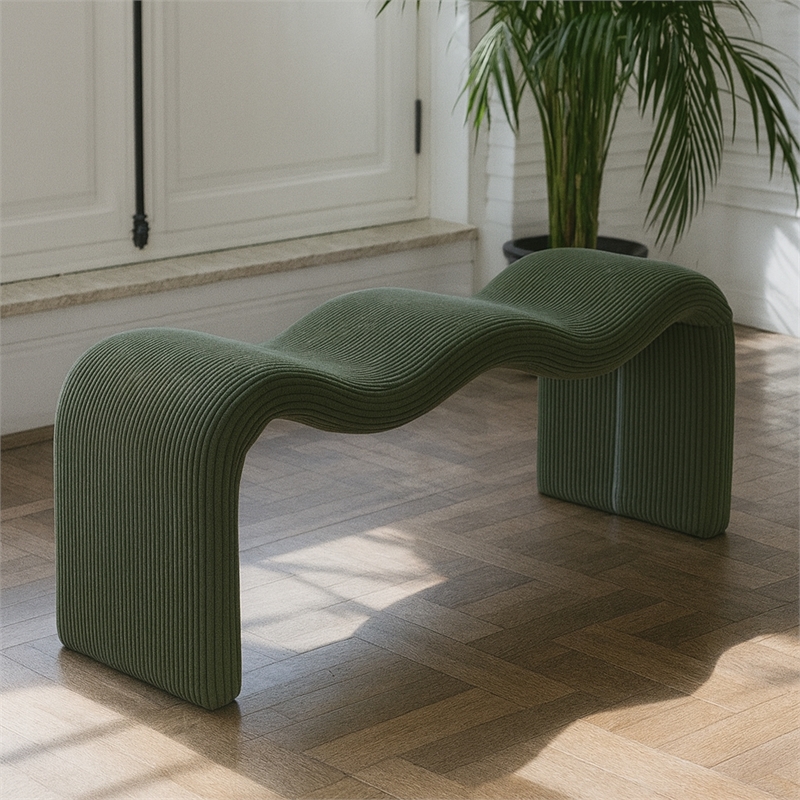 Meridian Furniture Willow Green Microsuede Corduroy Bench