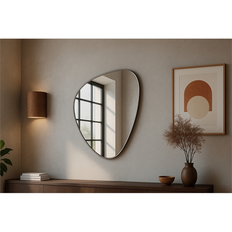 Meridian Furniture Finch Brushed Silver Iron Metal Frame Mirror