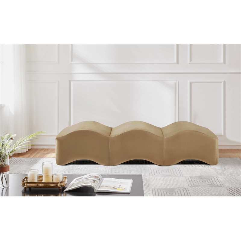 Meridian Furniture Wave Beige Velvet Bench