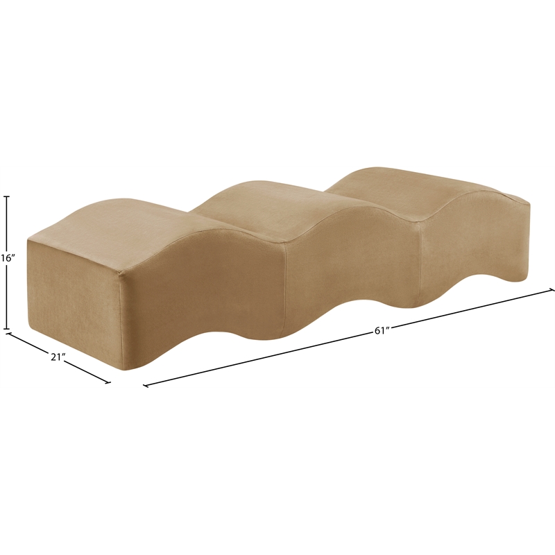 Meridian Furniture Wave Beige Velvet Bench