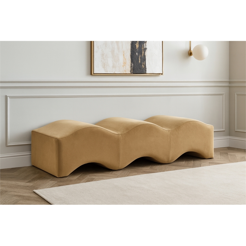 Meridian Furniture Wave Beige Velvet Bench