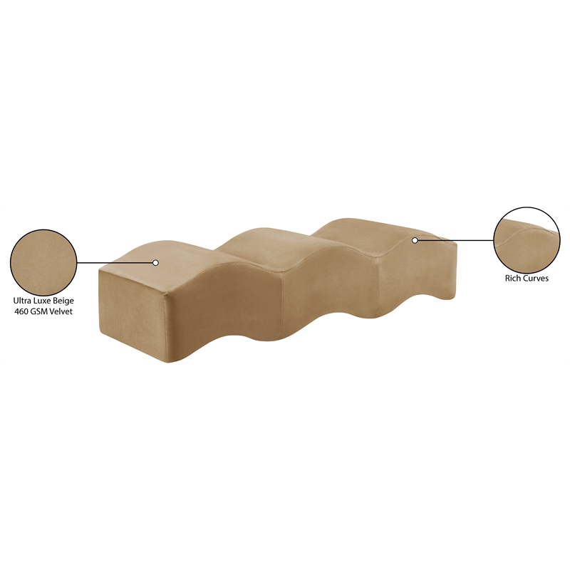 Meridian Furniture Wave Beige Velvet Bench