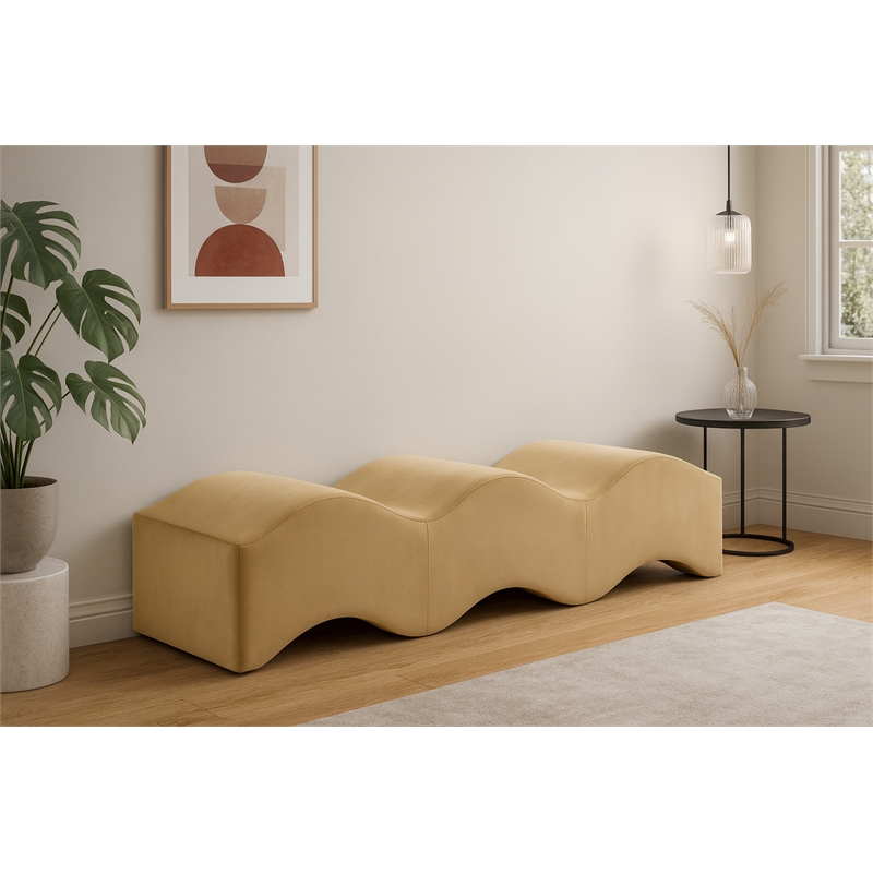 Meridian Furniture Wave Camel Velvet Bench
