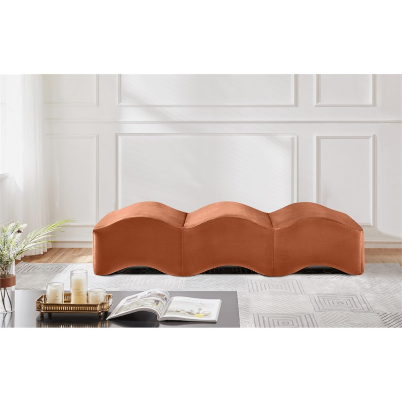Meridian Furniture Wave Cognac Velvet Bench