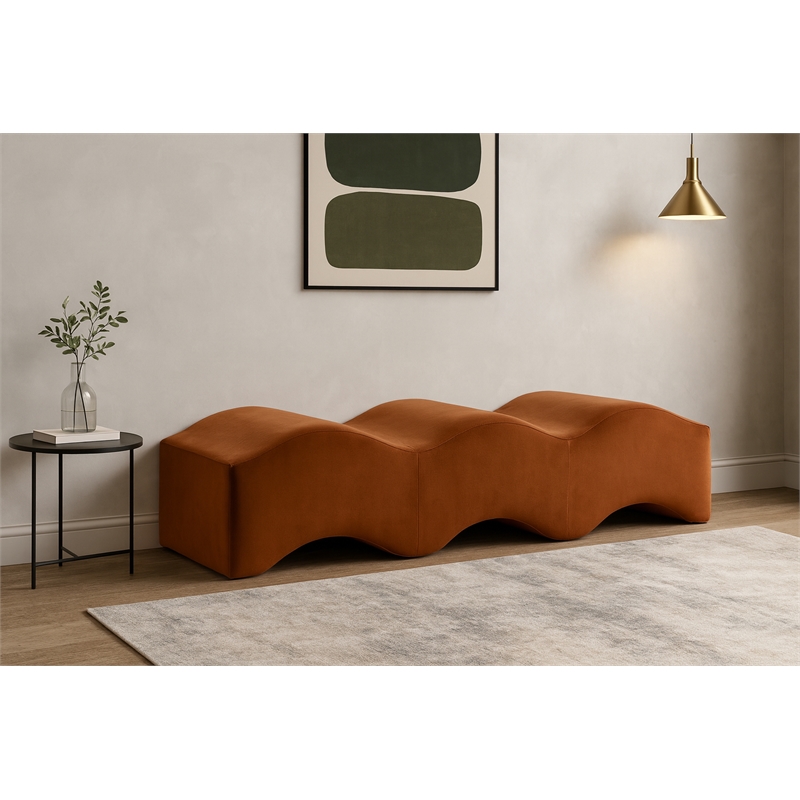 Meridian Furniture Wave Cognac Velvet Bench