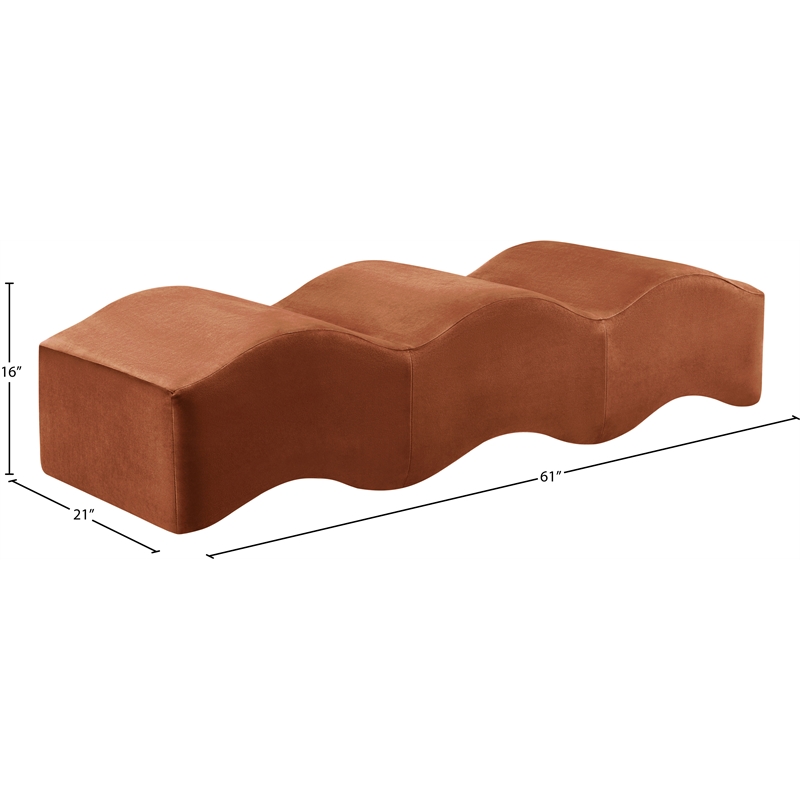Meridian Furniture Wave Cognac Velvet Bench