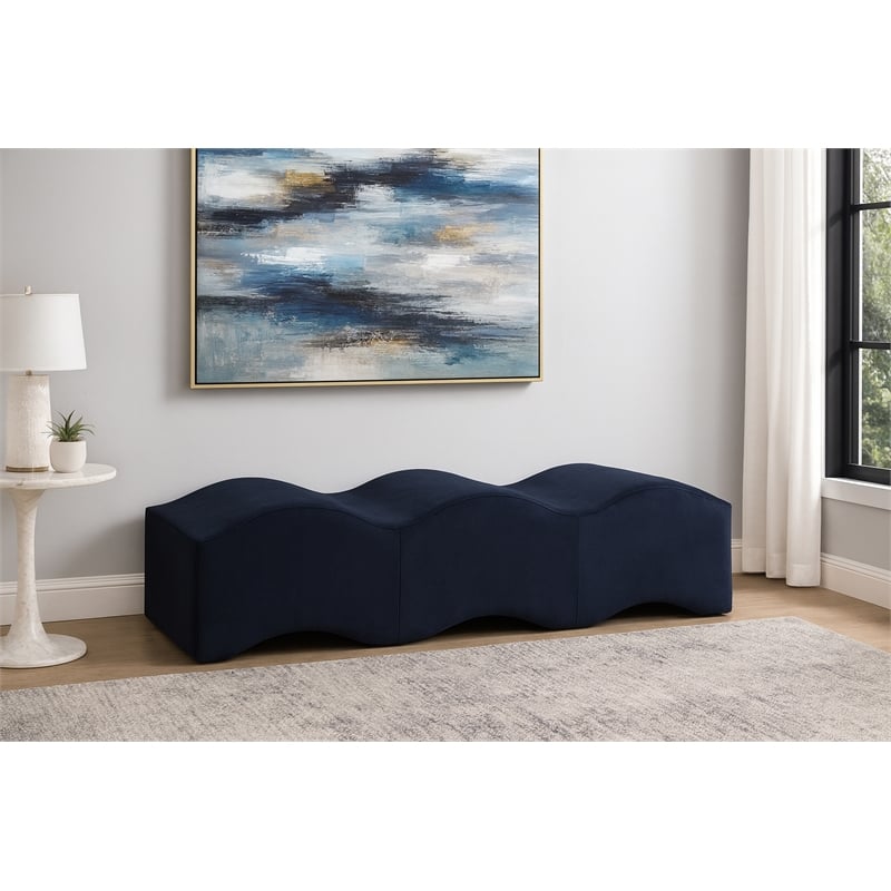 Meridian Furniture Wave Navy Velvet Bench