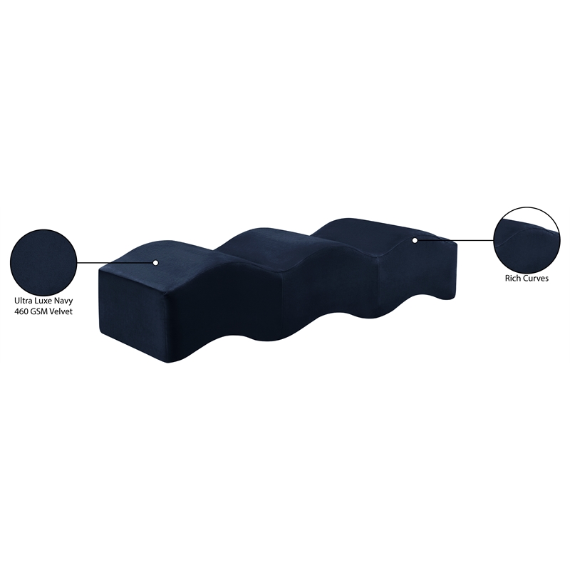 Meridian Furniture Wave Navy Velvet Bench