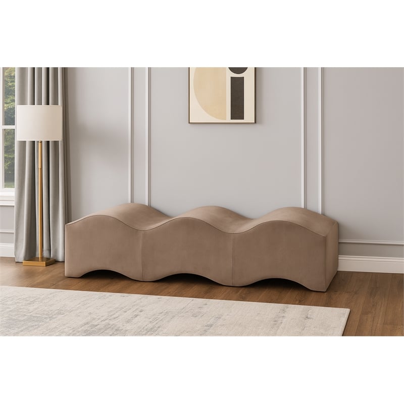 Meridian Furniture Wave Taupe Velvet Bench